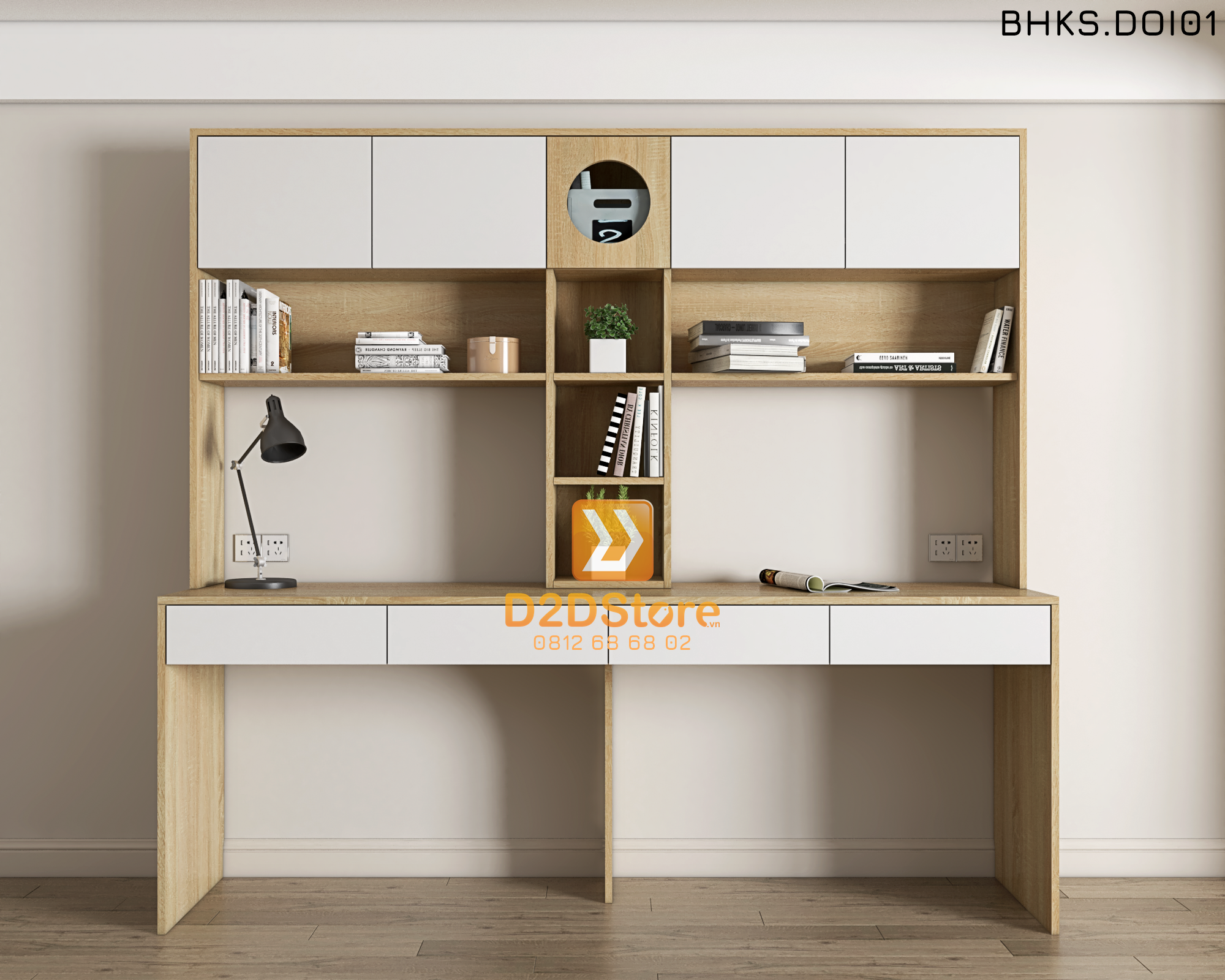  Bàn học đôi cho bé có kệ sách BHKS.DOI01 