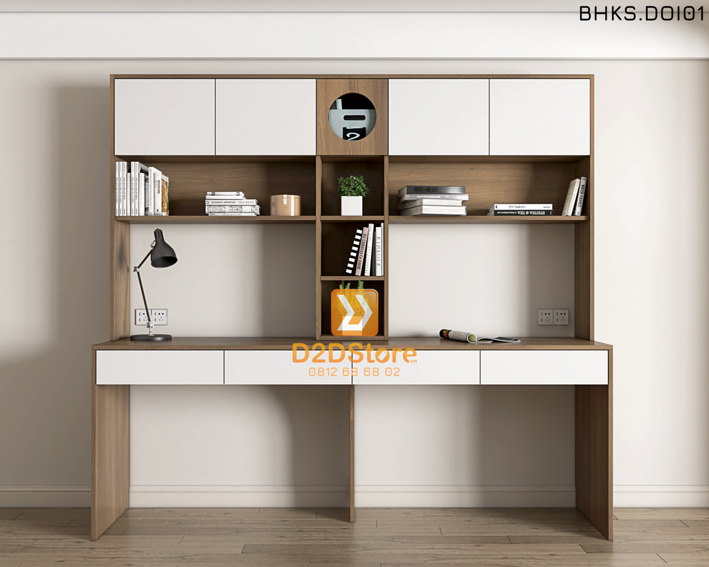 Bàn học đôi cho bé có kệ sách BHKS.DOI01