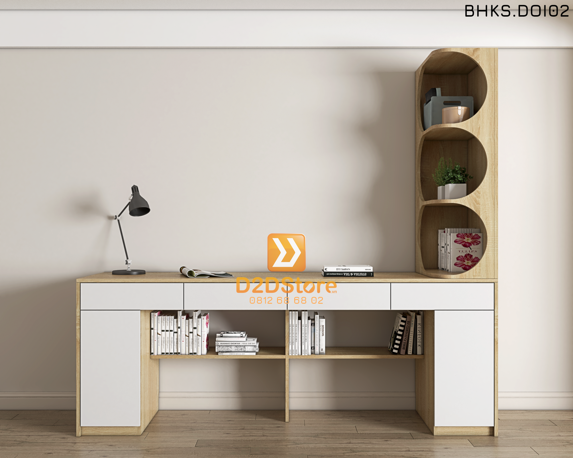  Bàn học đôi cho bé có kệ sách BHKS.DOI02 