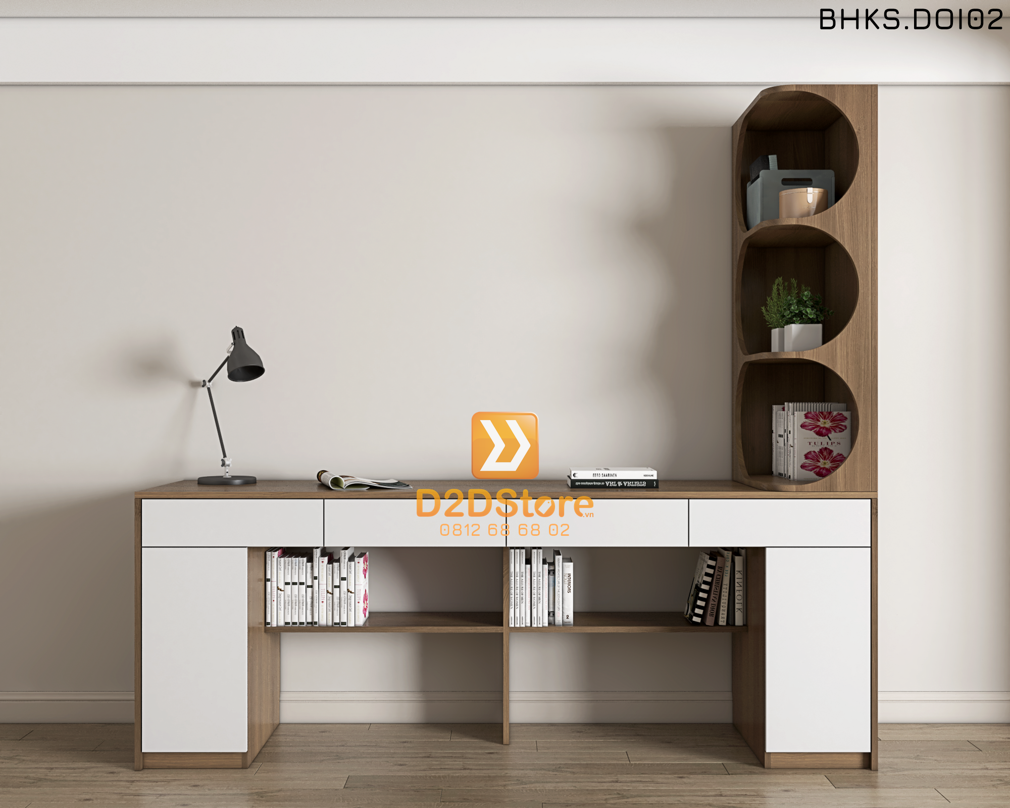  Bàn học đôi cho bé có kệ sách BHKS.DOI02 