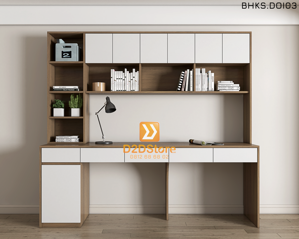 Bàn học đôi cho bé có kệ sách BHKS.DOI03