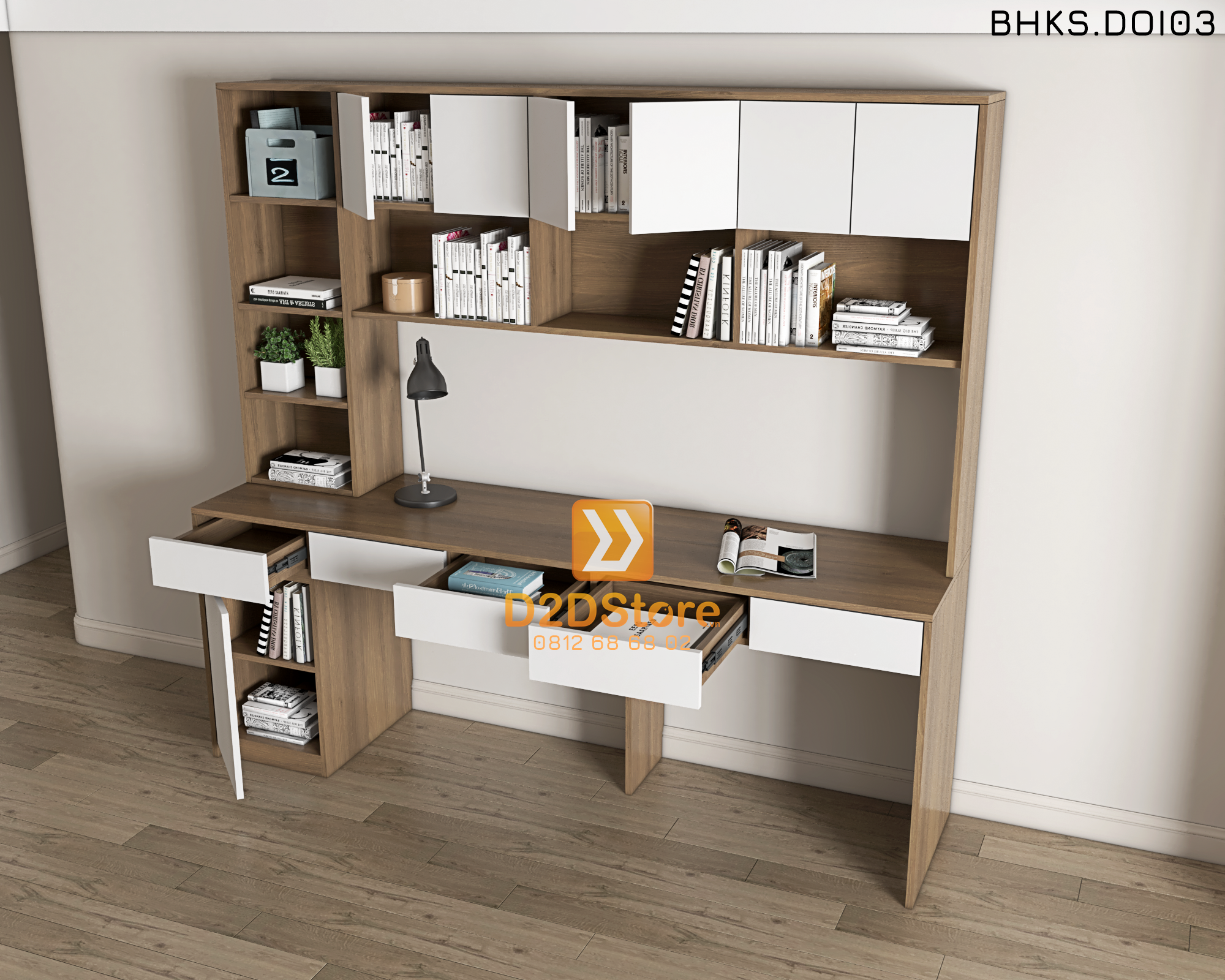  Bàn học đôi cho bé có kệ sách BHKS.DOI03 