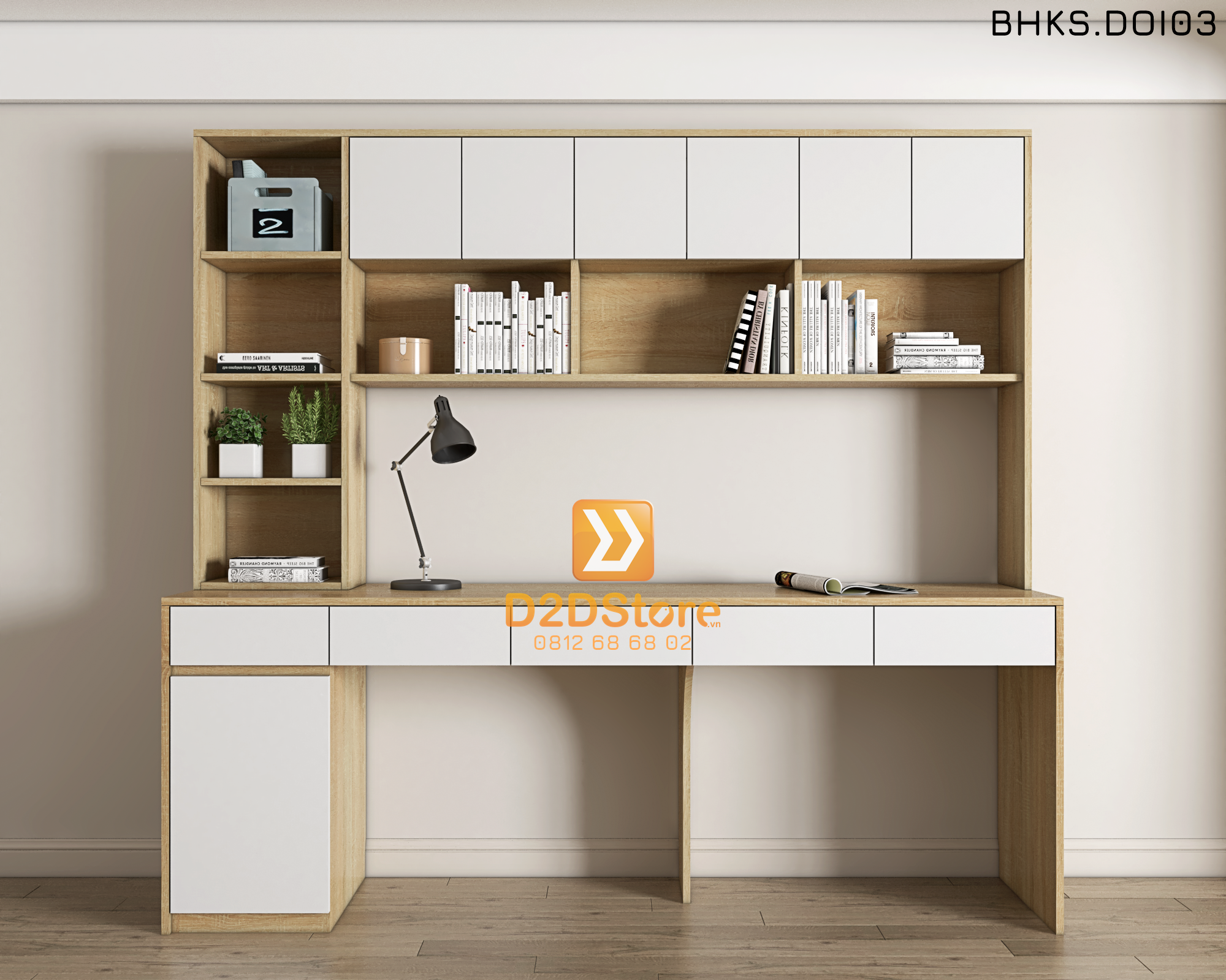  Bàn học đôi cho bé có kệ sách BHKS.DOI03 