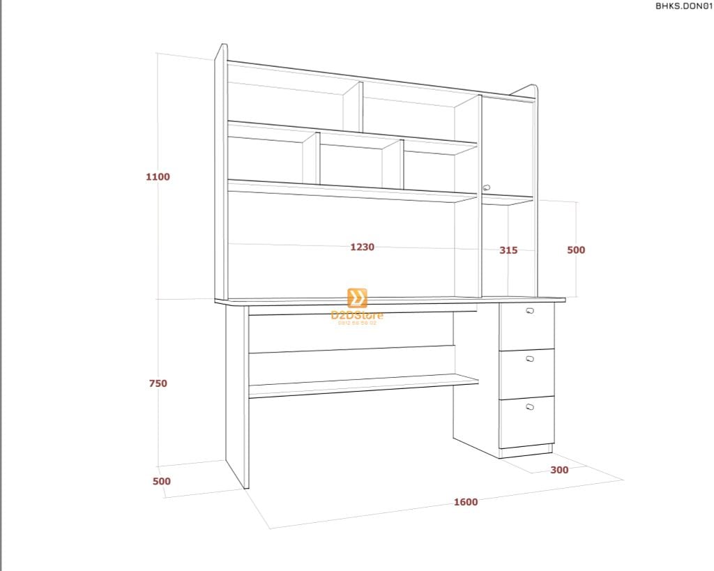 Bàn học đơn cho bé có kệ sách BHKS.DON01