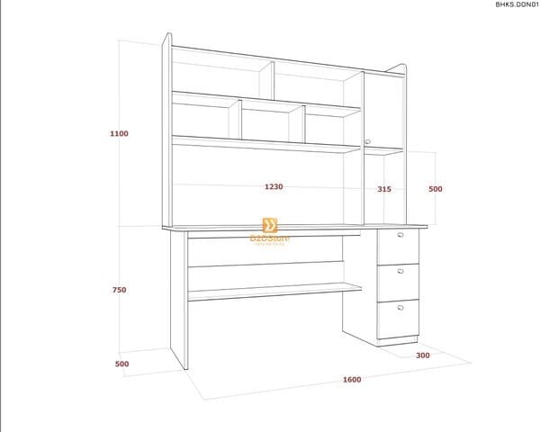 Bàn học đơn cho bé có kệ sách BHKS.DON01