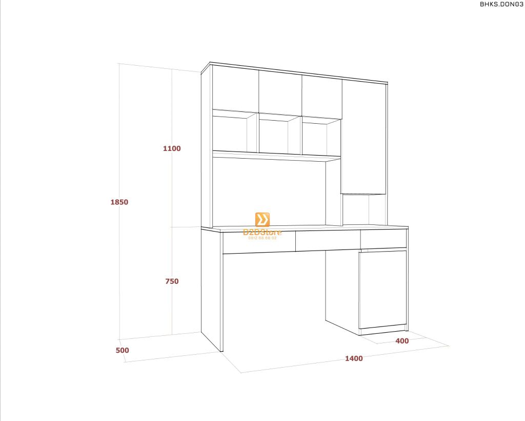 Bàn học đơn cho bé có kệ sách BHKS.DON03