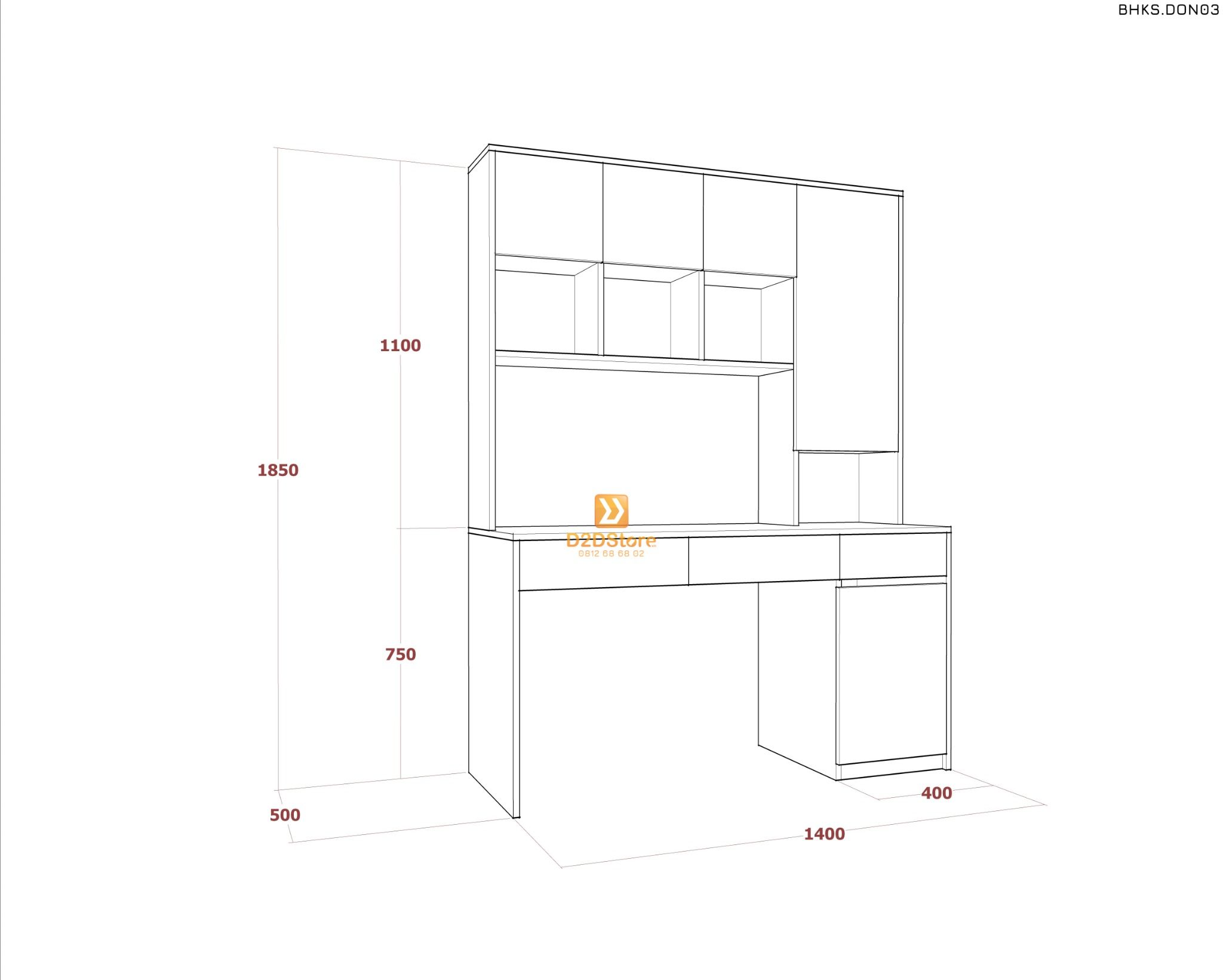  Bàn học đơn cho bé có kệ sách BHKS.DON03 