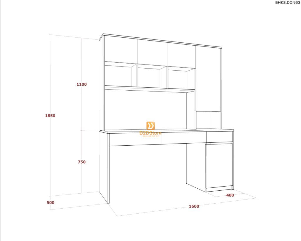 Bàn học đơn cho bé có kệ sách BHKS.DON03