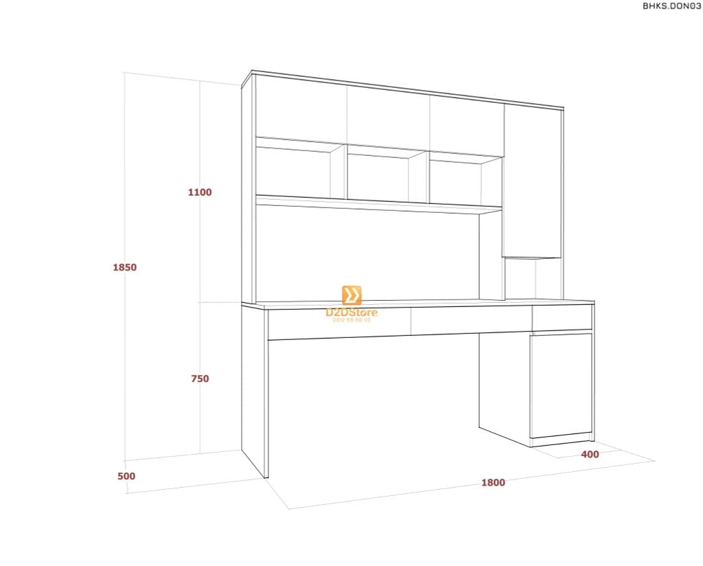 Bàn học đơn cho bé có kệ sách BHKS.DON03