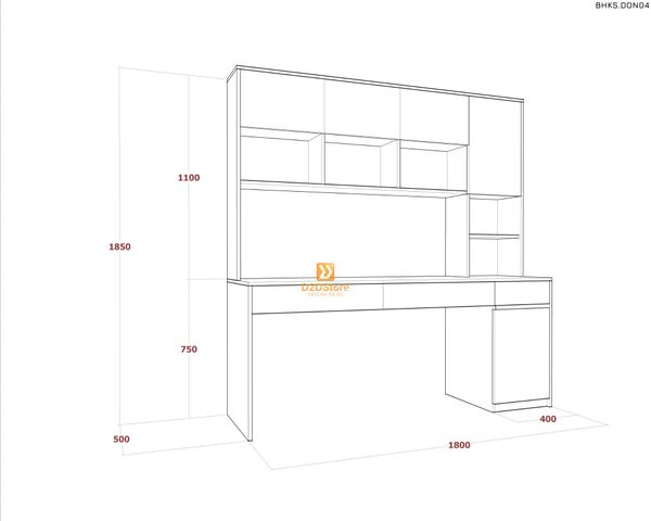 Bàn học đơn cho bé có kệ sách BHKS.DON04