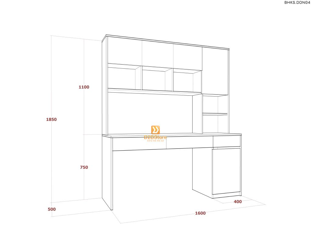 Bàn học đơn cho bé có kệ sách BHKS.DON04