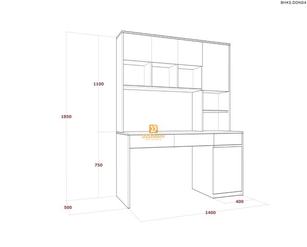 Bàn học đơn cho bé có kệ sách BHKS.DON04