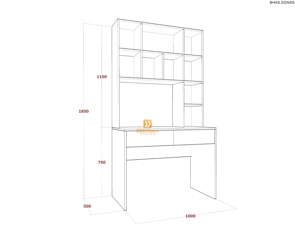 Bàn học đơn cho bé có kệ sách BHKS.DON05