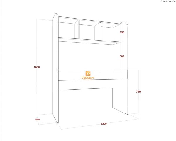 Bàn học đơn cho bé có kệ sách BHKS.DON06