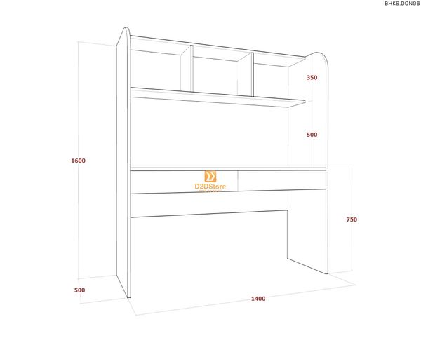 Bàn học đơn cho bé có kệ sách BHKS.DON06