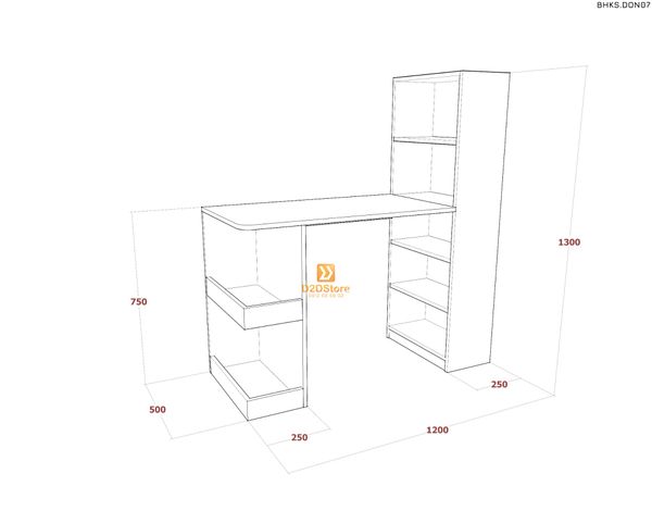 Bàn học đơn cho bé có kệ sách BHKS.DON07