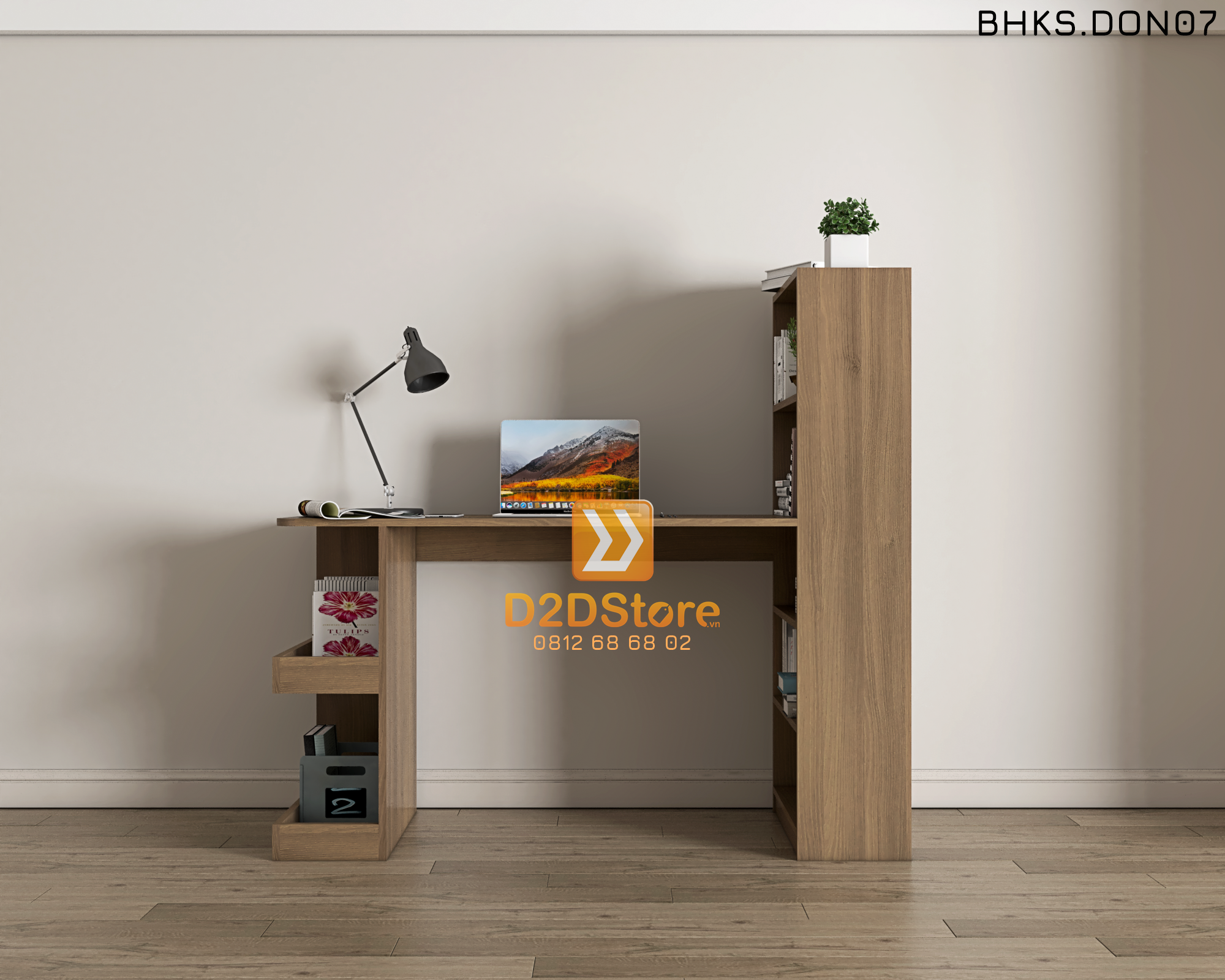 Bàn học đơn cho bé có kệ sách BHKS.DON07 