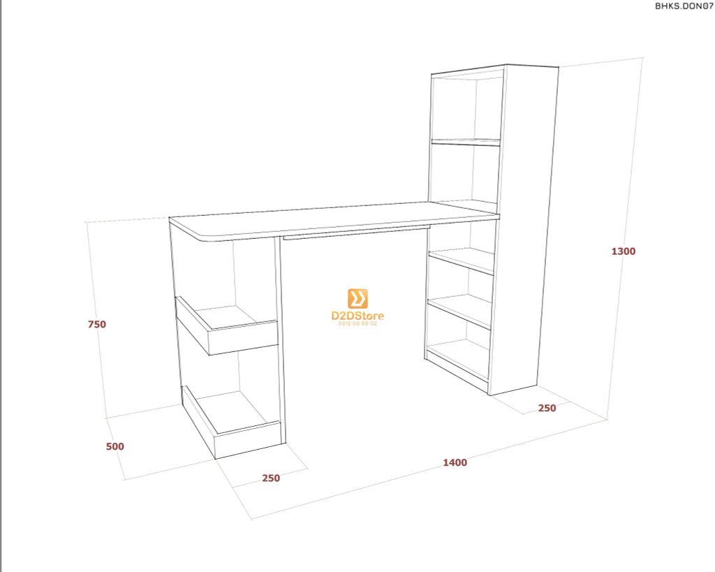 Bàn học đơn cho bé có kệ sách BHKS.DON07