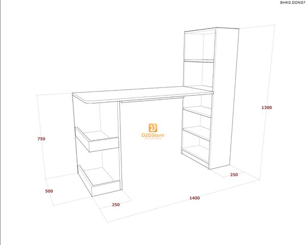 Bàn học đơn cho bé có kệ sách BHKS.DON07
