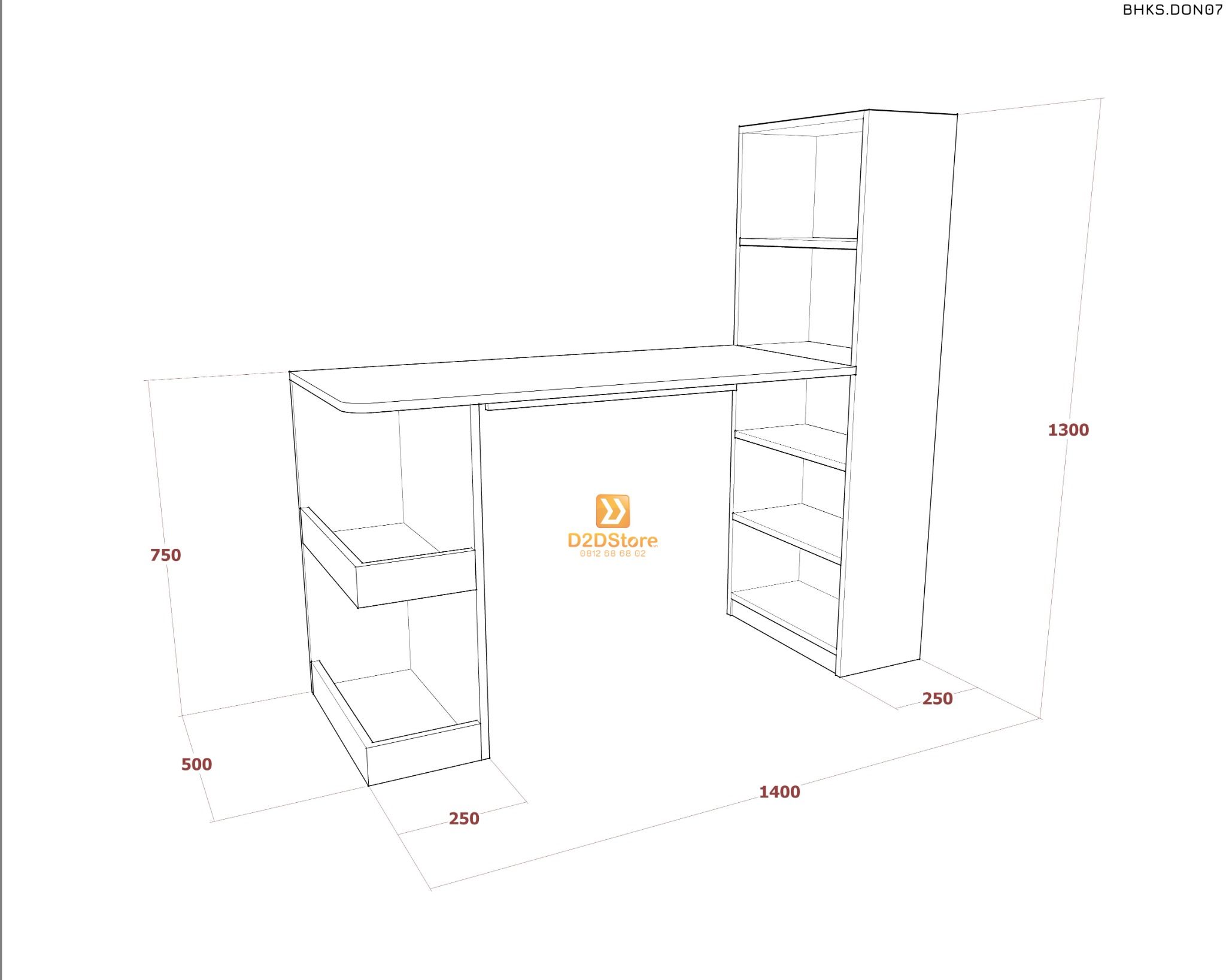  Bàn học đơn cho bé có kệ sách BHKS.DON07 
