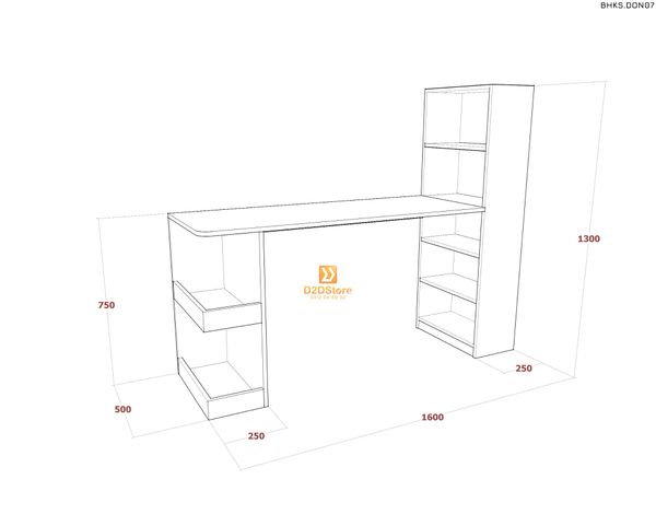 Bàn học đơn cho bé có kệ sách BHKS.DON07