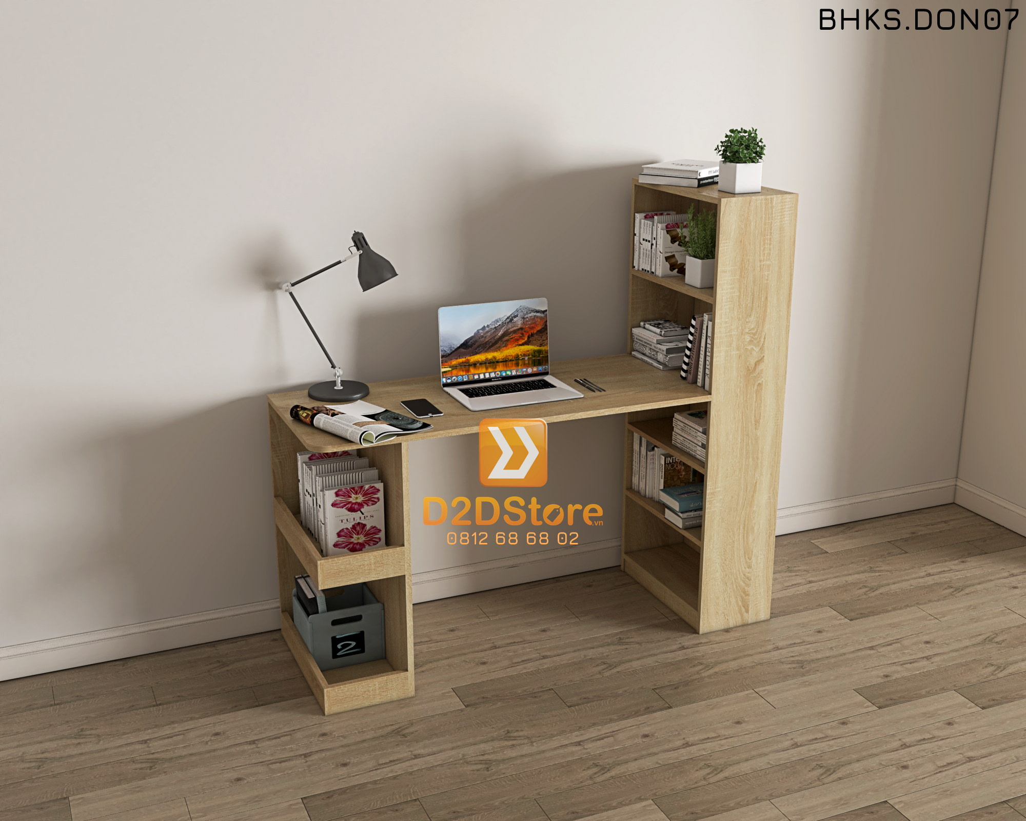  Bàn học đơn cho bé có kệ sách BHKS.DON07 