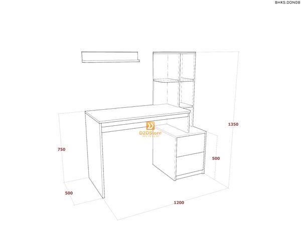 Bàn học đơn cho bé có kệ sách BHKS.DON08