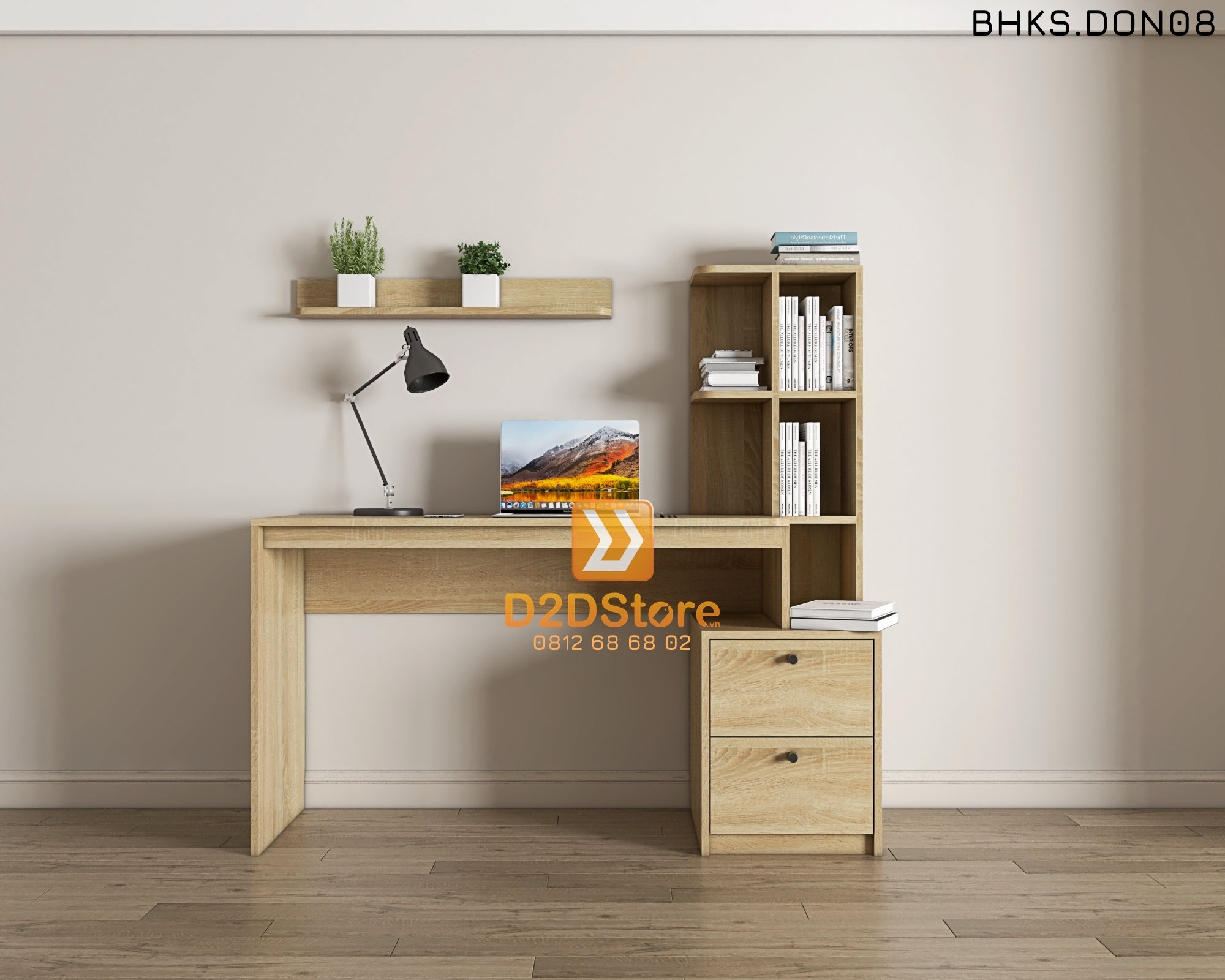  Bàn học đơn cho bé có kệ sách BHKS.DON08 
