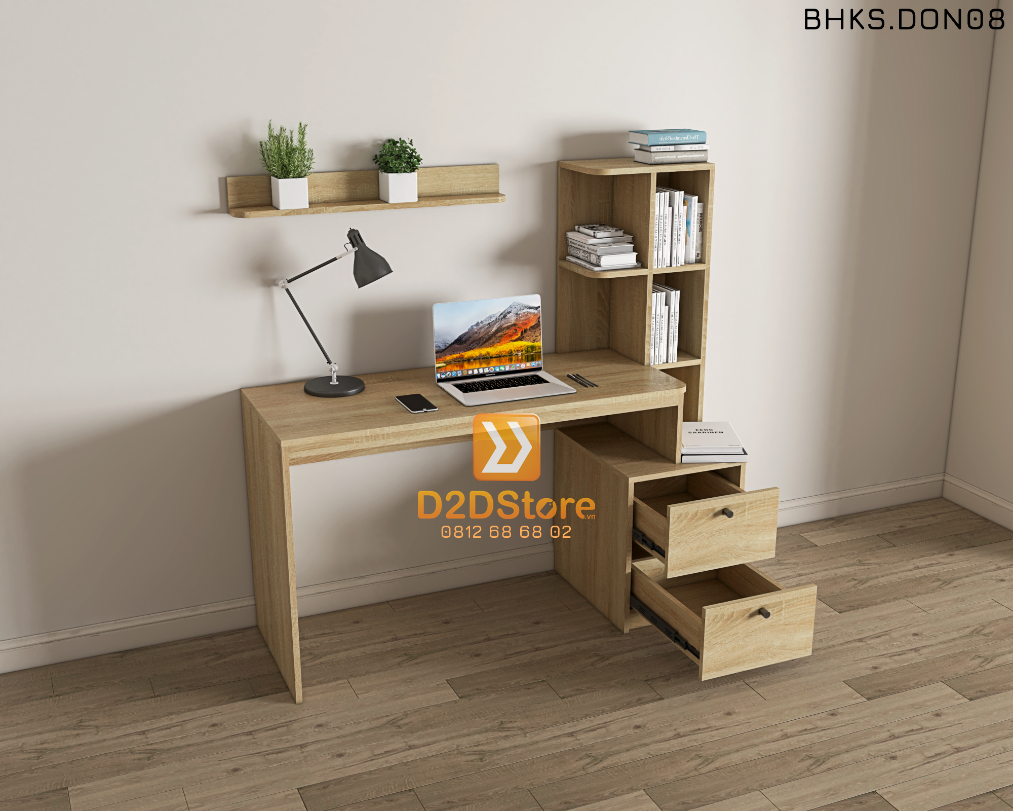  Bàn học đơn cho bé có kệ sách BHKS.DON08 