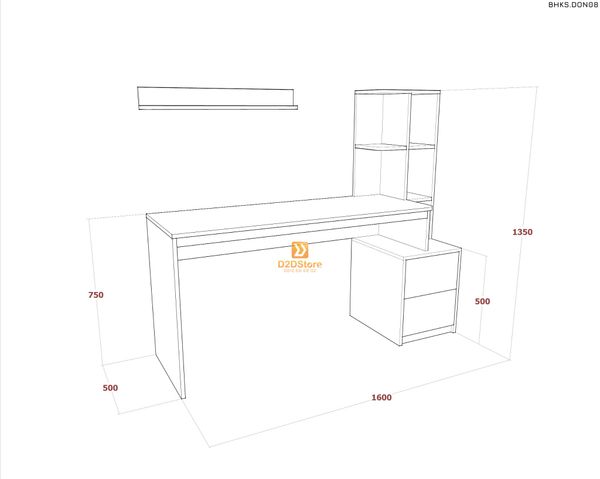 Bàn học đơn cho bé có kệ sách BHKS.DON08