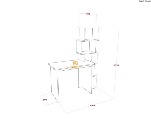 Bàn học đơn cho bé có kệ sách BHKS.DON11
