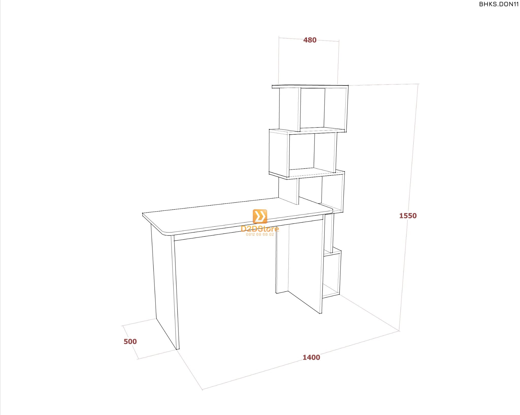  Bàn học đơn cho bé có kệ sách BHKS.DON11 