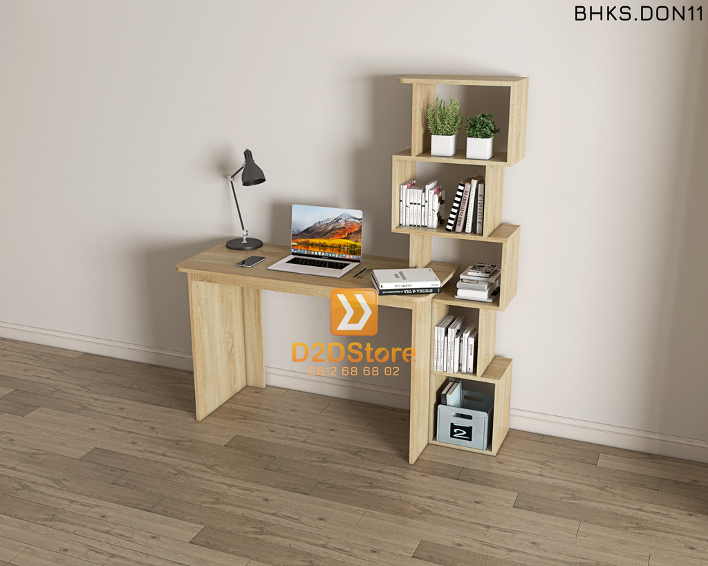 Bàn học đơn cho bé có kệ sách BHKS.DON11