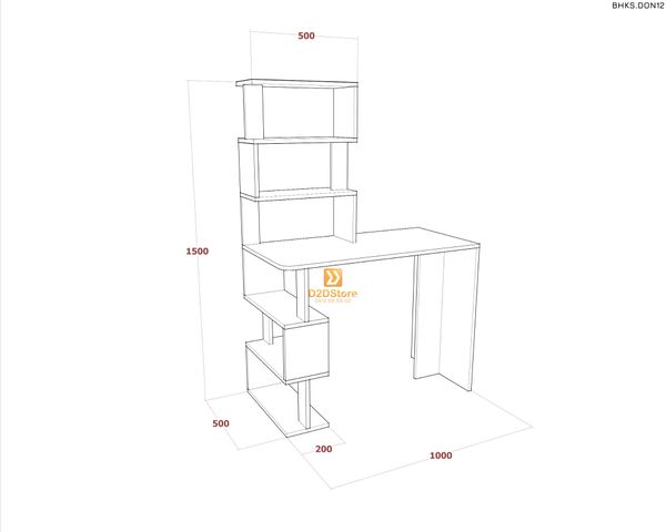 Bàn học đơn cho bé có kệ sách BHKS.DON12
