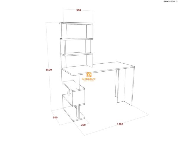 Bàn học đơn cho bé có kệ sách BHKS.DON12