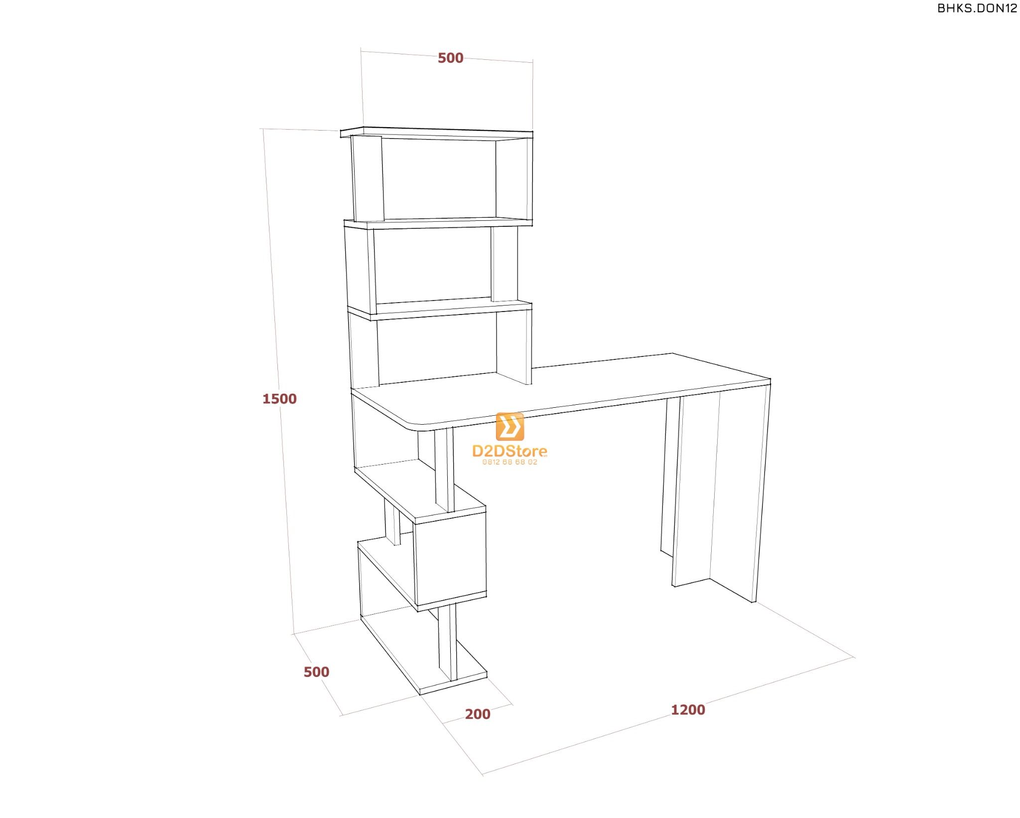  Bàn học đơn cho bé có kệ sách BHKS.DON12 