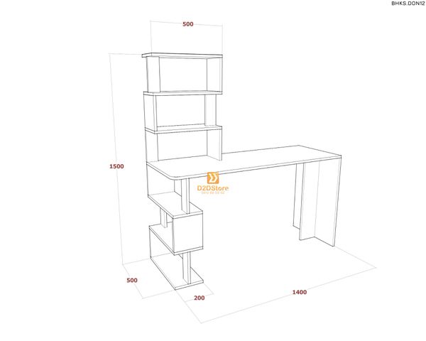 Bàn học đơn cho bé có kệ sách BHKS.DON12