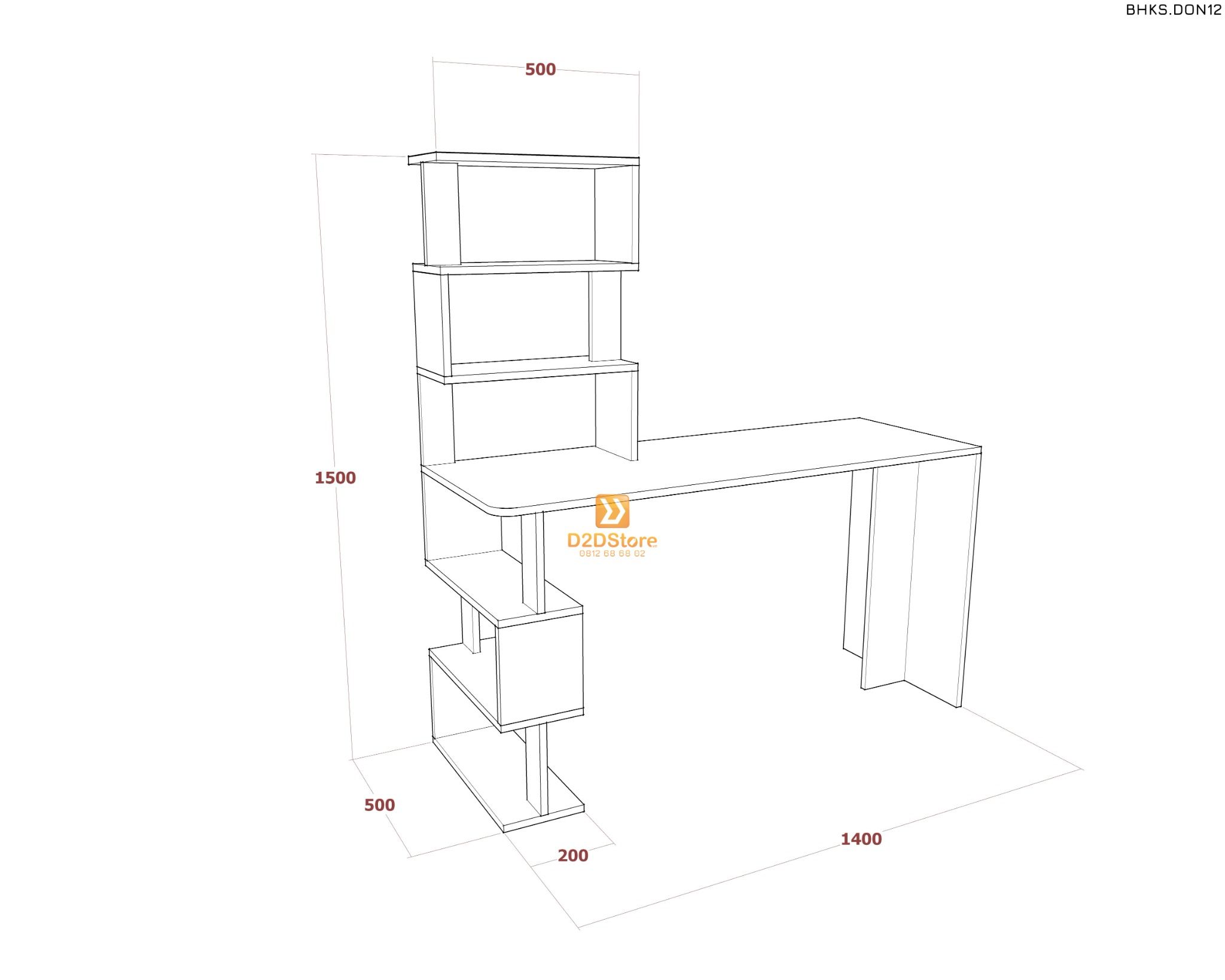  Bàn học đơn cho bé có kệ sách BHKS.DON12 