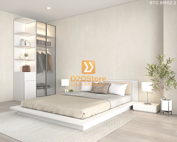 Bộ tủ giường đồng màu kích thước tủ 1200x2400 cánh kính kết hợp giường kiểu nhật mã BTG.BM02.2