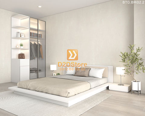 Bộ tủ giường đồng màu kích thước tủ 1200x2400 cánh kính kết hợp giường kiểu nhật mã BTG.BM02.2