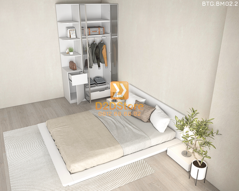 Bộ tủ giường đồng màu kích thước tủ 1200x2400 cánh kính kết hợp giường kiểu nhật mã BTG.BM02.2