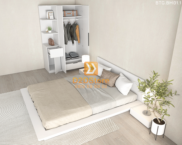 Bộ tủ giường đồng màu kích thước tủ 1200x2000 kết hợp giường kiểu nhật mã BTG.BM01.1