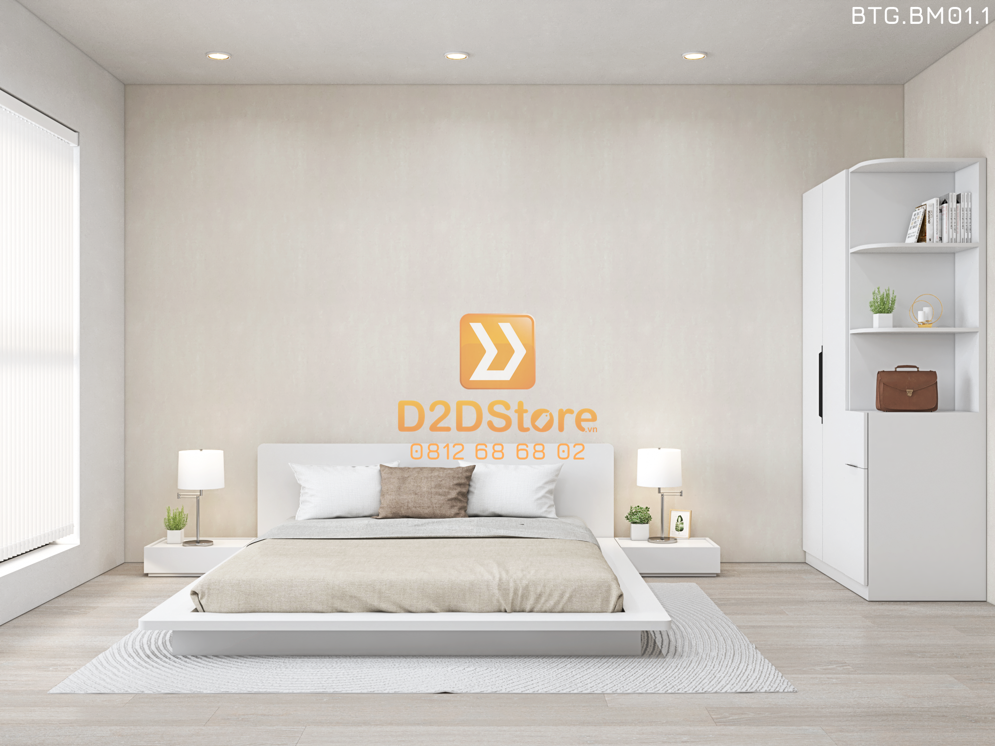  Bộ tủ giường đồng màu kích thước tủ 1200x2000 kết hợp giường kiểu nhật mã BTG.BM01.1 