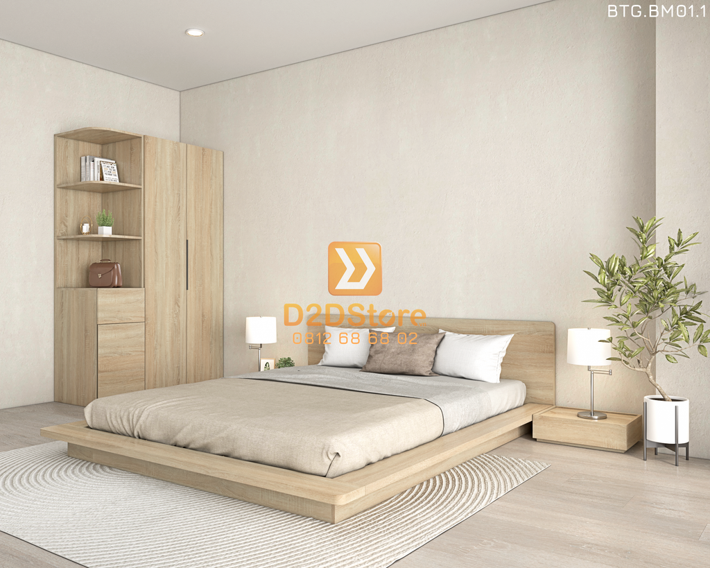 Bộ tủ giường đồng màu kích thước tủ 1200x2000 kết hợp giường kiểu nhật mã BTG.BM01.1