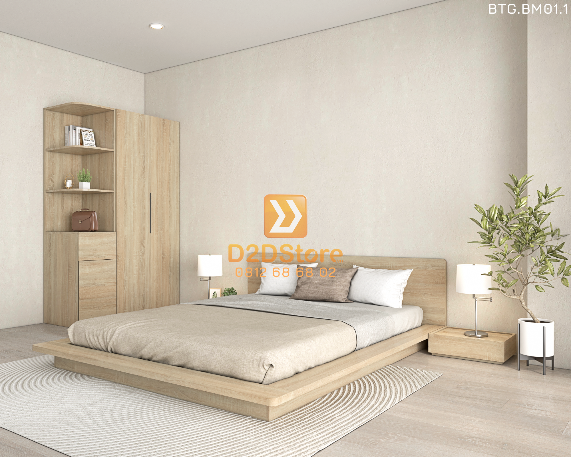  Bộ tủ giường đồng màu kích thước tủ 1200x2000 kết hợp giường kiểu nhật mã BTG.BM01.1 