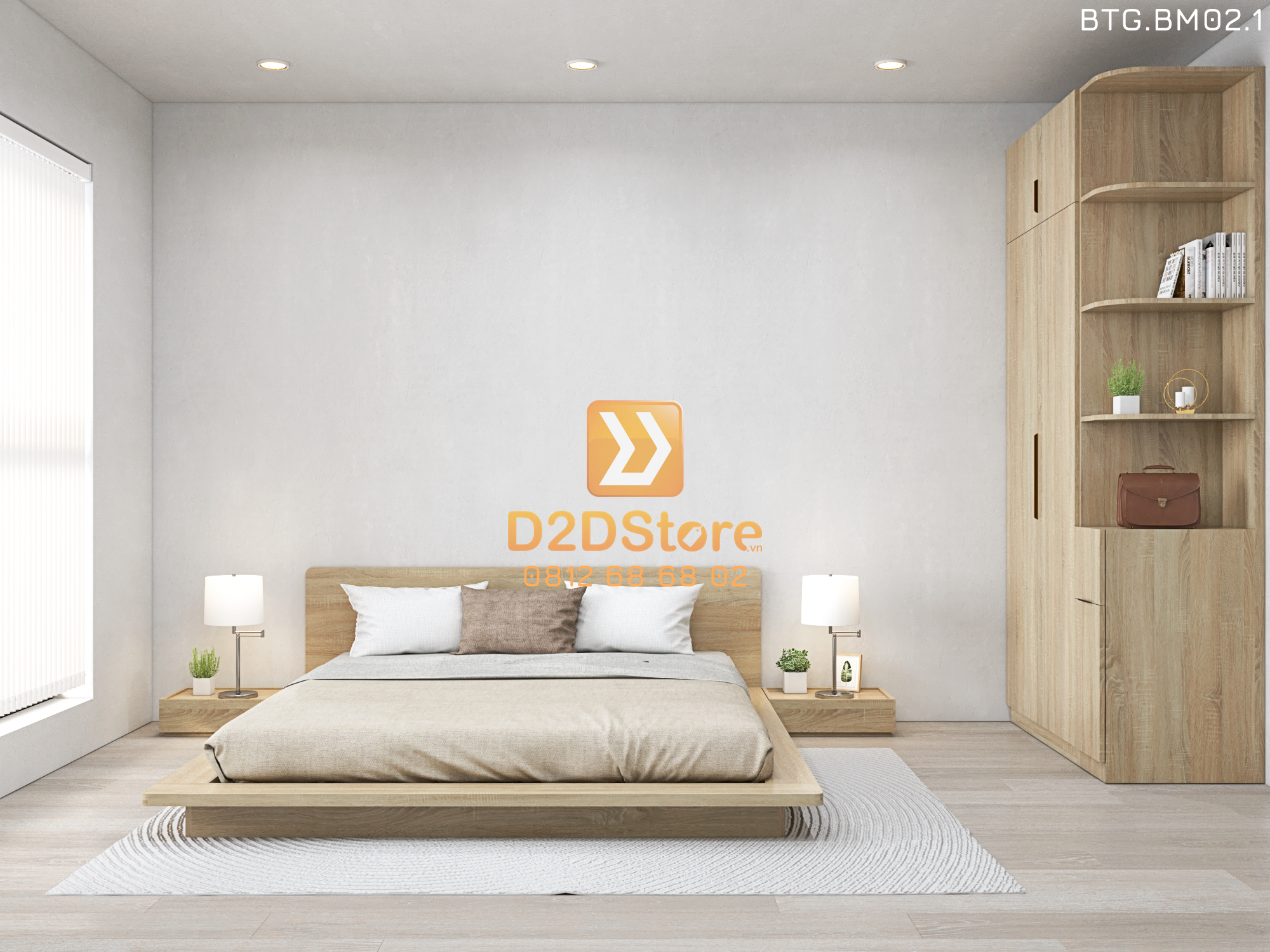  Bộ tủ giường đồng màu kích thước tủ 1200x2400 kết hợp giường kiểu nhật mã BTG.BM02.1 