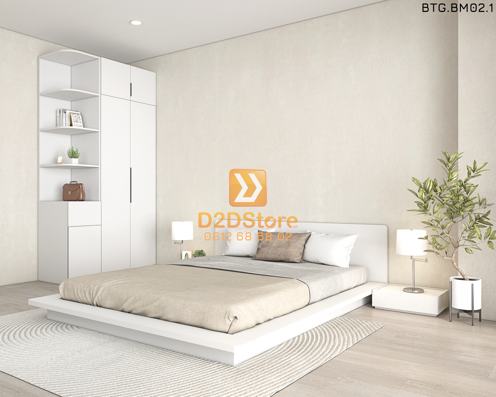  Bộ tủ giường đồng màu kích thước tủ 1200x2400 kết hợp giường kiểu nhật mã BTG.BM02.1 