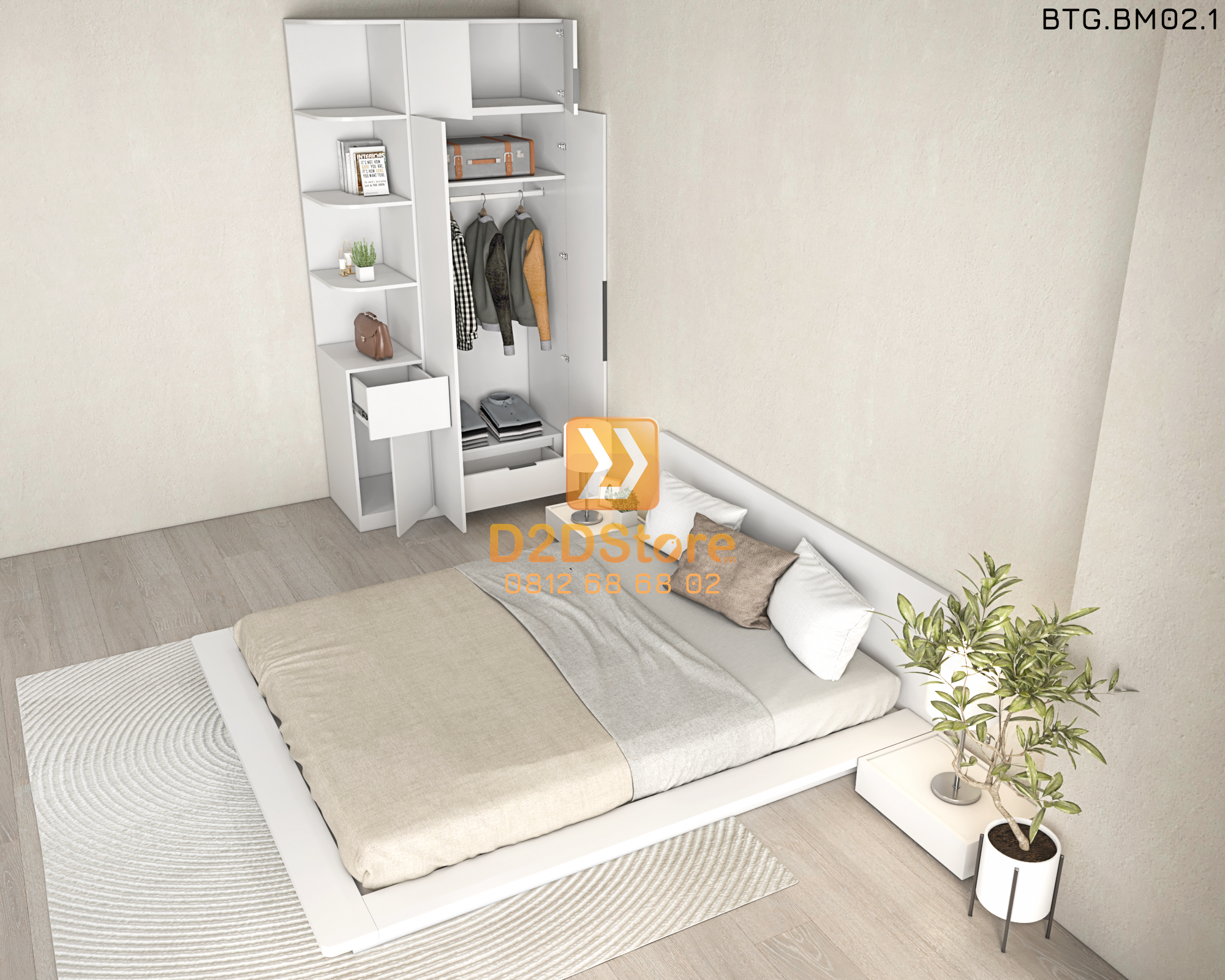  Bộ tủ giường đồng màu kích thước tủ 1200x2400 kết hợp giường kiểu nhật mã BTG.BM02.1 