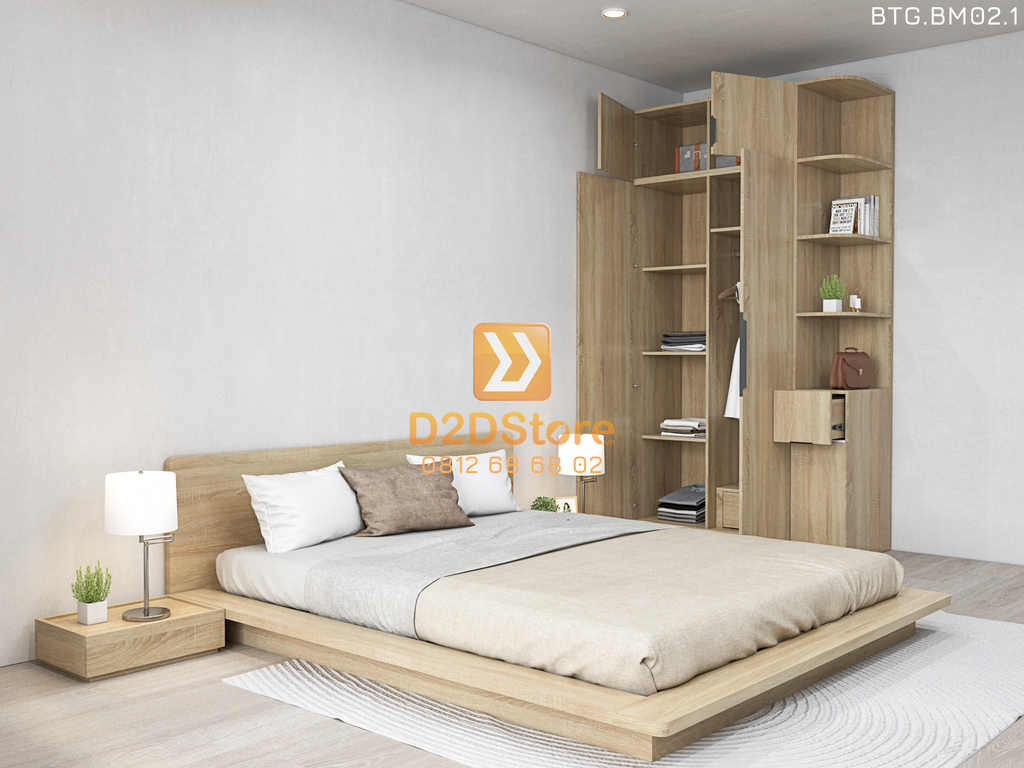 Bộ tủ giường đồng màu kích thước tủ 1200x2400 kết hợp giường kiểu nhật mã BTG.BM02.1