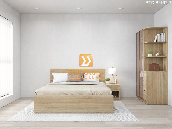 Bộ tủ giường đồng màu kích thước tủ 1200x2000 cánh kính kết hợp giường 3 hộc kéo mã BTG.BM07.2